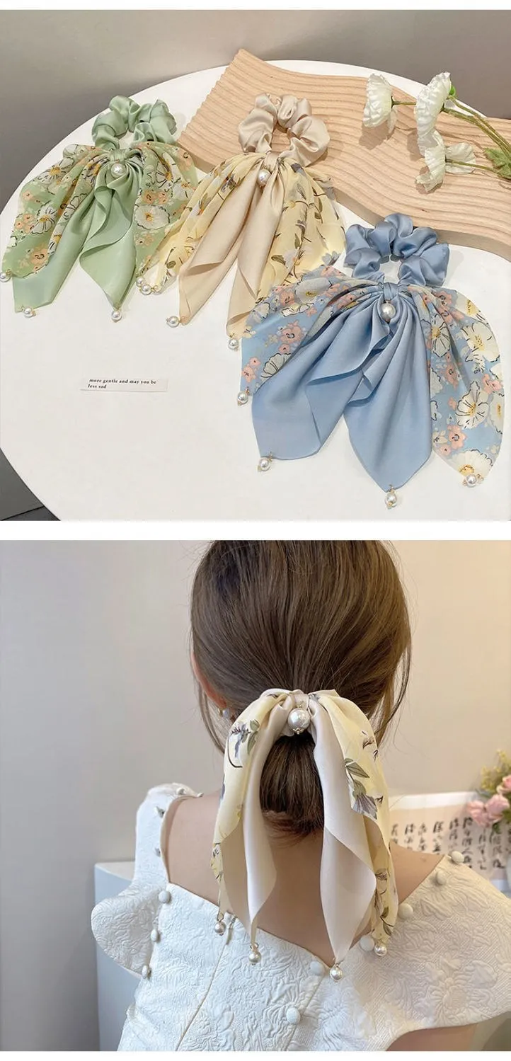 VANIKA Neue Frauen Bogen Haar RopeChiffon Blumen Druck Süße Elastische Haarband Pferdeschwanz Halter Gummi für Haar Krawatten Haar Zubehör – Detail 6