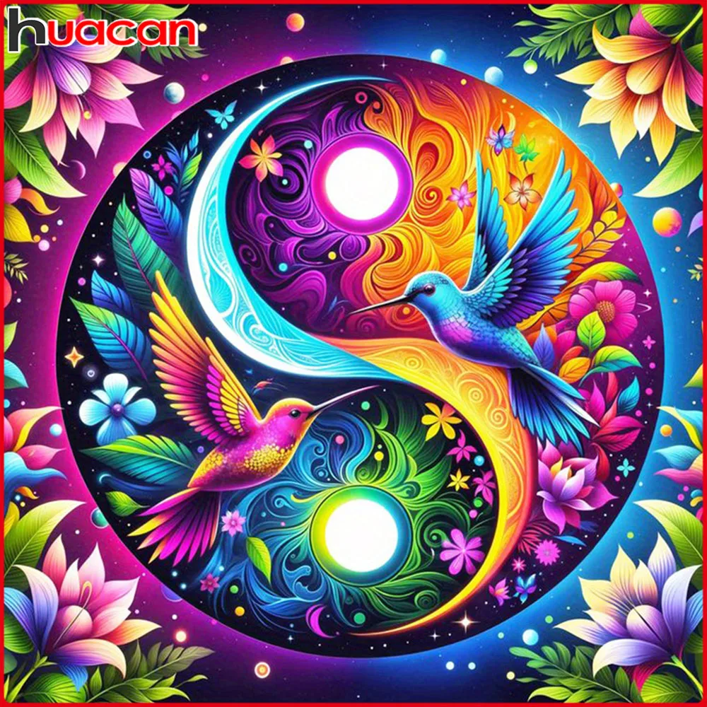 Huacan Vollquadrat Rundes Diamantgemälde Vogel Blume Diamant Mosaik Tier Kunst Wanddekoration