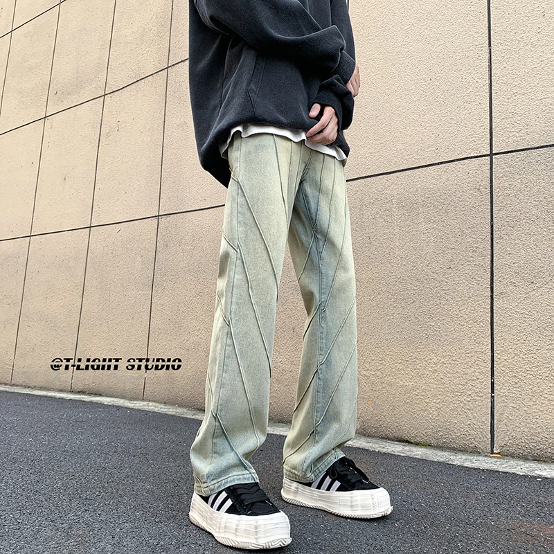 

Waed Vintage Yellow Clay Jeans Men's Spring Autumn Straight Leg Jeans Trendy Retro Brand Youthful Wear Resistant Long Pants