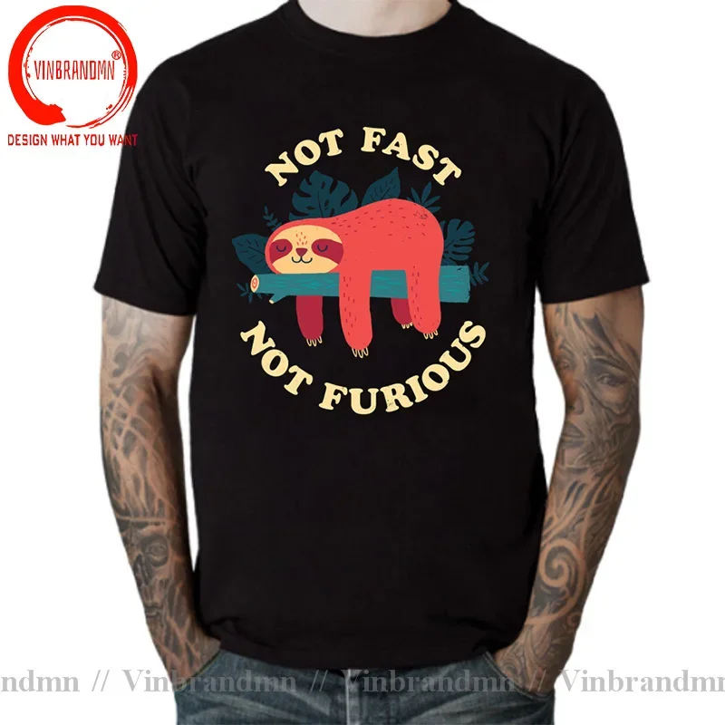 Not Fast Not Furious Cartoon Sloth Print Men Tee Shirts Breathable Brand Tops Street Fashion T-shirt Mens Casual Summer T Shirts