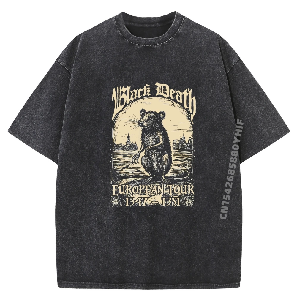 

Mouse Black Death European Tour Graphic T Shirts Mens Vintage Washed Tshirts Funny Printed Clothes Mens Streetwear Tops