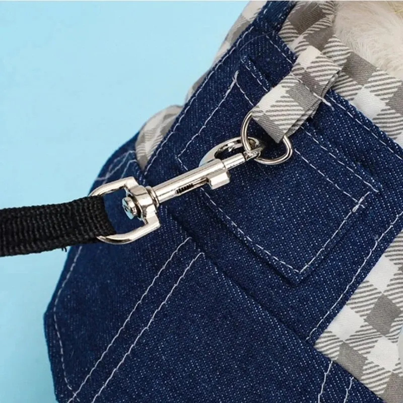 Rabbit Clothes Plaid Denim Straps Pet Clothes Young Rabbit Kitten Chest And Back Clothing With Leash