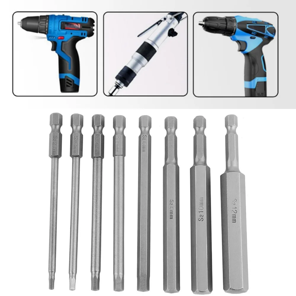 

8 шт. 1/4 дюйма, шестигранный хвостовик, шестигранная головка, набор шестигранных ключей, длина 100 мм, стальные метрические отвертки S2 2,5/3/4/5/6/8/10/12 мм