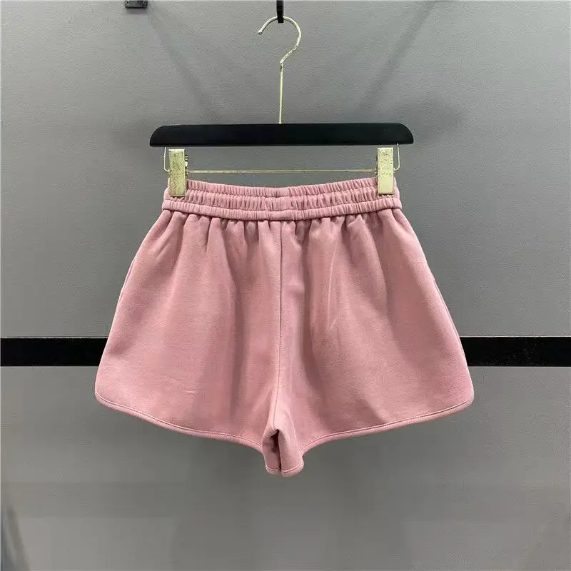 DAYIFUN-Women's Monochromatic Shorts with Pocket Design Running Sports High Waisted A-line Wide Leg Short Pants Summer New 2024