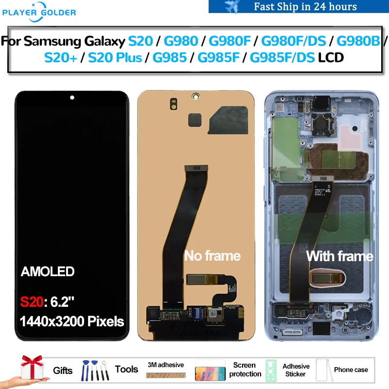 

AMOLED For Samsung Galaxy S20 G980 G980F S20+ S20 Plus G985 G985F Pantalla lcd Display Touch Panel Screen Digitizer Assembly