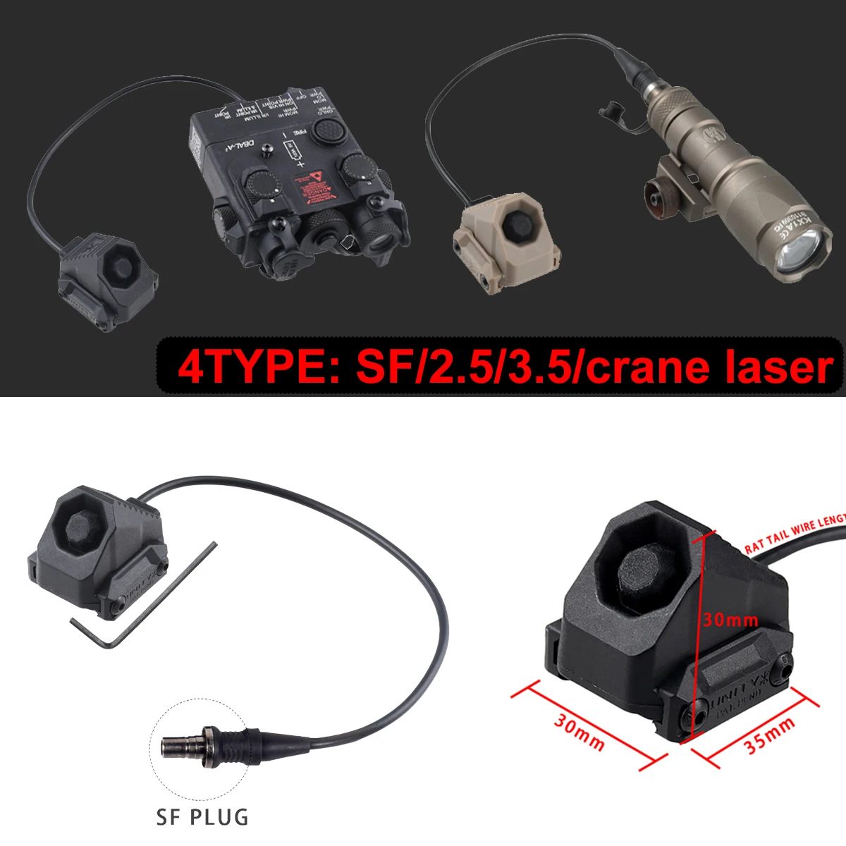 

AXON Remote Single Wire Pressure Switch,2.5/SF/CRANE LASER Plugs，for Hunting Tactical Scout Flashlights PEQ，Fit P or M-LOK Rail