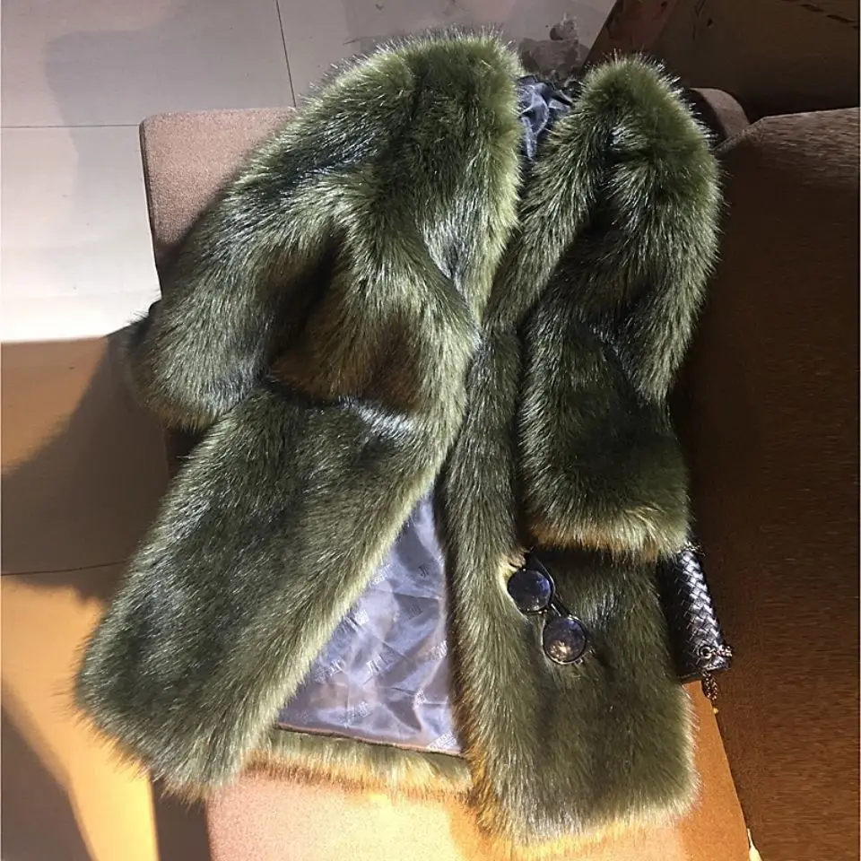 

Haining imitation fox fur grass female, long haired coat female, medium length, plush coat for women, thickened, 2023, winter