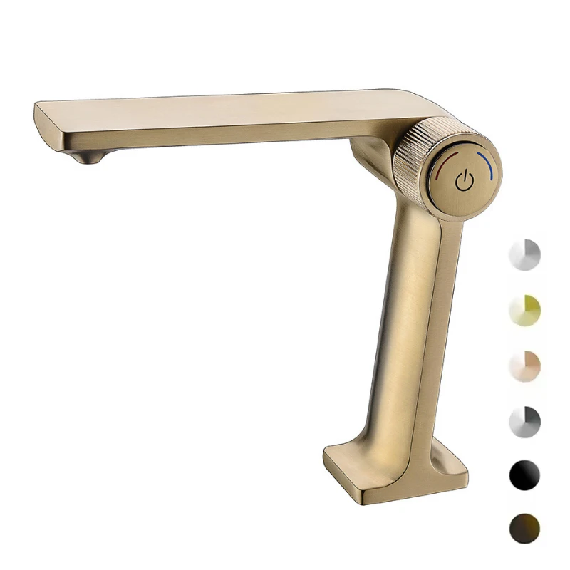 Brushed Gold Art Design Basin Faucet Hot and Cold Push Touch Button Faucet Bathroom Sink Basin Mixer Taps