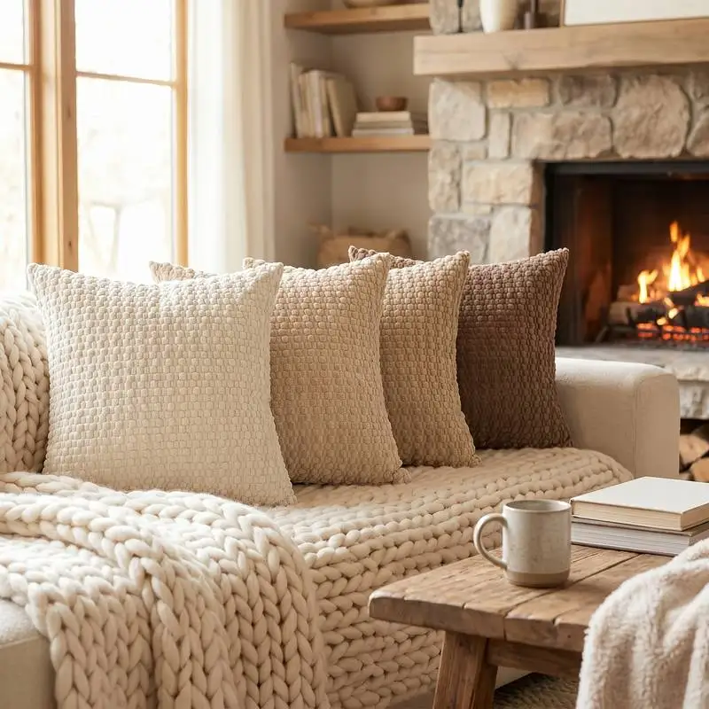 2Pcs Boho Fall Corduroy Throw Pillow Covers, Soft Modern Decorative Cushion Covers for Sofa Bed Living Room
