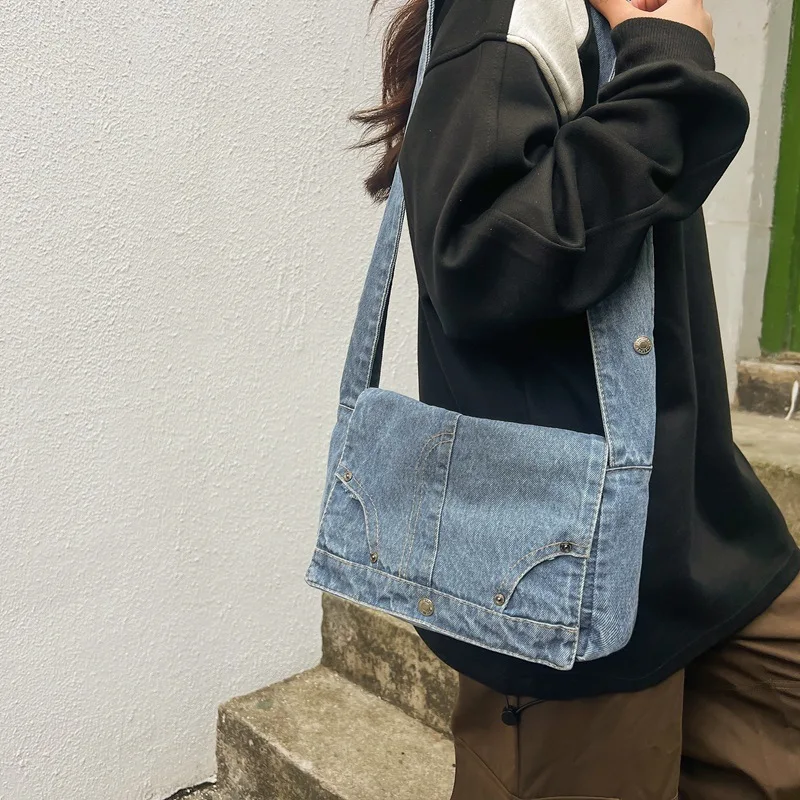 

Women's One Shoulder Diagonal Straddle Bag Tote Bag Fashionable Denim Bag Solid Color Versatile Large Capacity Personalized