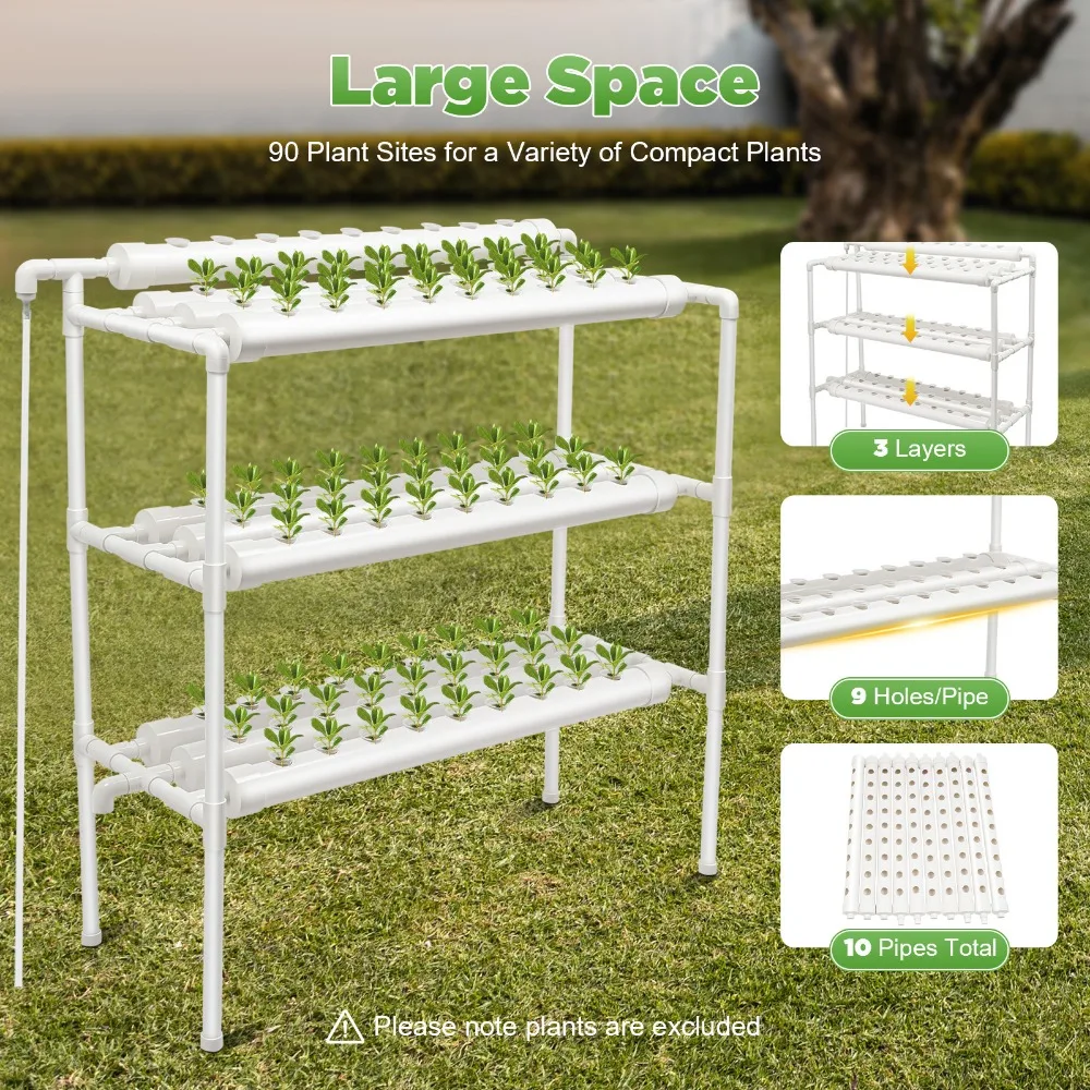 Hydroponic Grow Kit Deep Water Culture Gardens with Pump for the Educational Hydroponic System 3 Layers 90 Site 10 Tubes