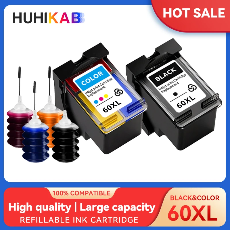 Compatible Refillable 60 XL Ink Cartridges Black Tri-Color For HP Deskjet F4210 F4213 F4235 F4240 F4272 F4400 F2400 F2420