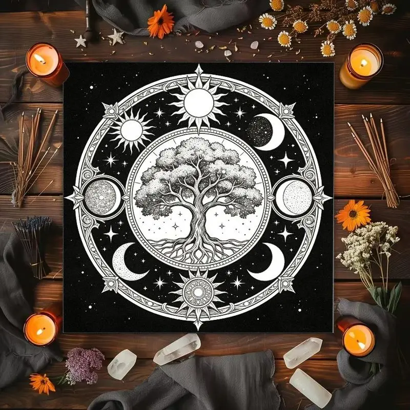 50/75/110/137cmTree Of Life Sun Moon Moon Phase Stars Altar Cloth Tarot Cards Tablecloth Witch Astrology Divination Ceremony Mat