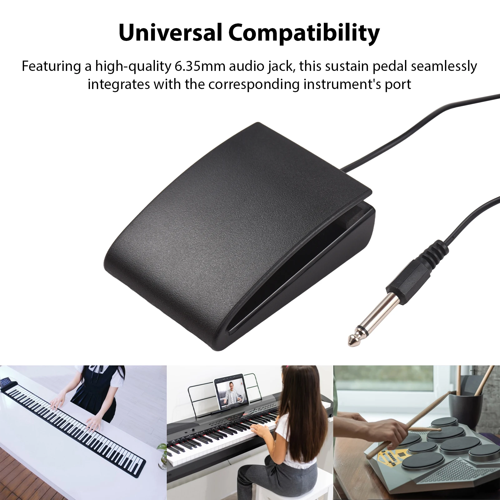 6.35mm Interface Compact Sustain Pedal Universal Pedal Bottom Anti-slip Silent for Musical Instruments Folding Piano Drum