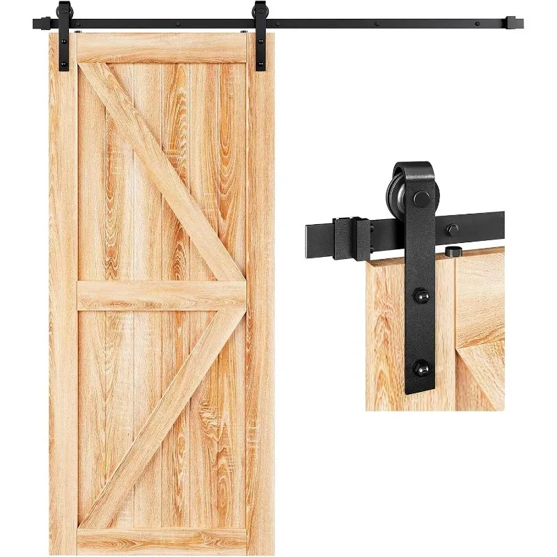 

6-футовый сверхмощный комплект фурнитуры для раздвижных дверей сарая, базовый J-образный шкив, плавно тихое скольжение, простая установка (6 футов комплект направляющих