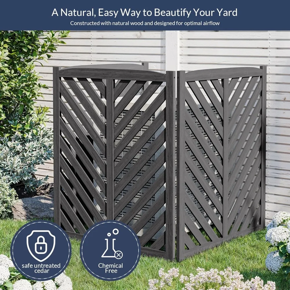 Privacy Air Conditioner Fence 3 Panels, Wooden Fence Panel Trash Can Enclosure Pool Equipment Generator for Outside Unit