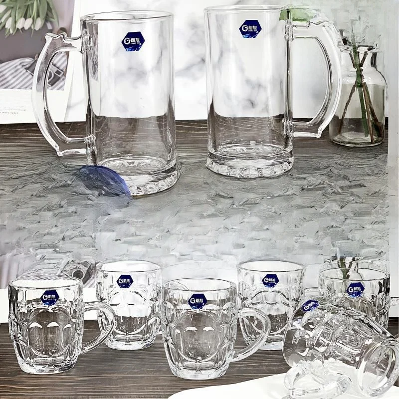 Thickened Tempered Glass Beer Cup Set with Handle for Home Use High Capacity Drinking Tea Water Heat Resistant Cup for Beer