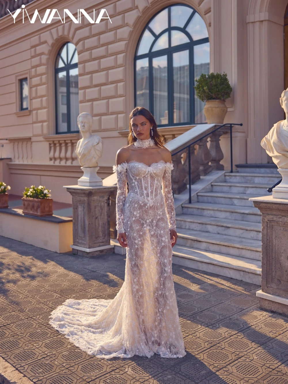 

Stunning Illusion Beaded Lace Wedding Dress Elegant Off Shoulder Bridal Gown Customized Backless Mermaid Long Dresses For Bride
