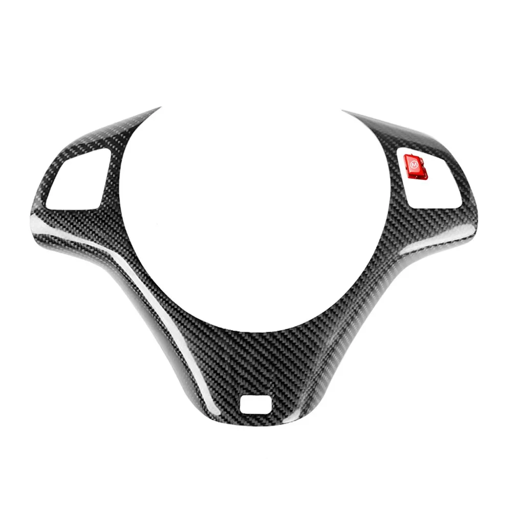 Carbon Fiber Steering Wheel Sticker & Red M Button Trim Cover Replacement For BMW 3 Series E90 E92 E93 M3 Sedan 2007-2011
