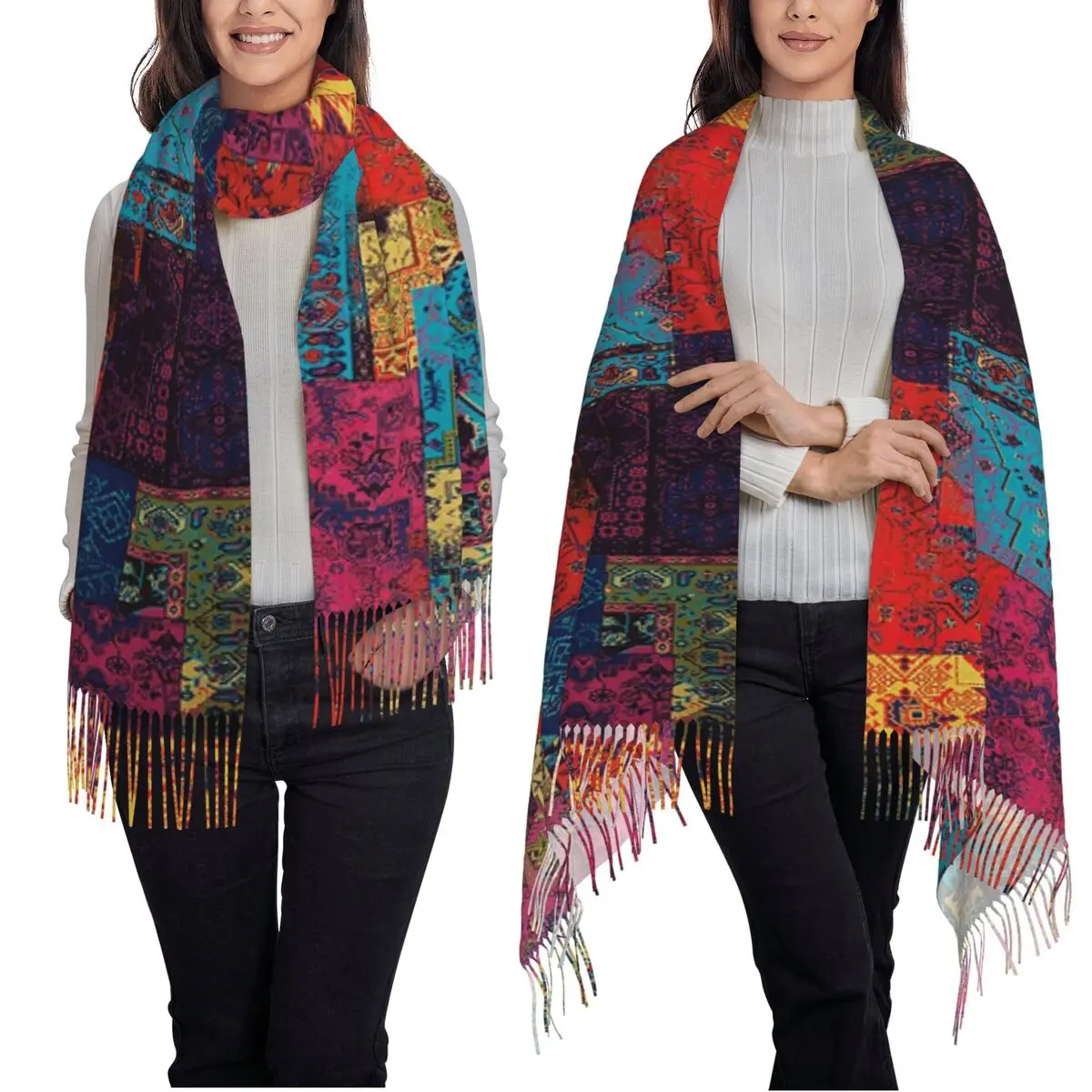 البوهيمي العجائب الهبي ماندالا بيزلي بوهو وشاح شرابة الأوشحة النساء شالات دافئة ويلتف طويل الخريف الشتاء شال التفاف