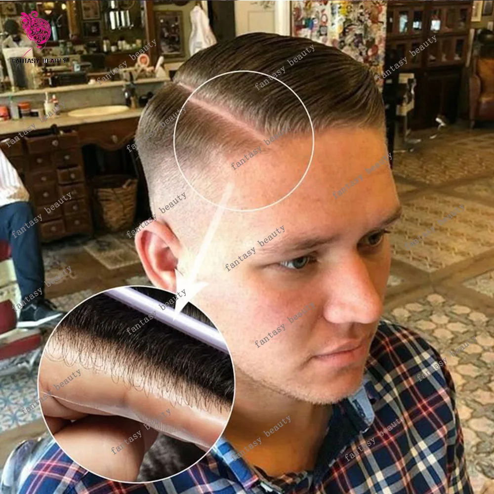 Undetectable 80-90%Density Super Natural Hairline White Blonde Black Grey Hair Man Hairpiece 0.02mm Ultra Micro Thin Skin Toupee