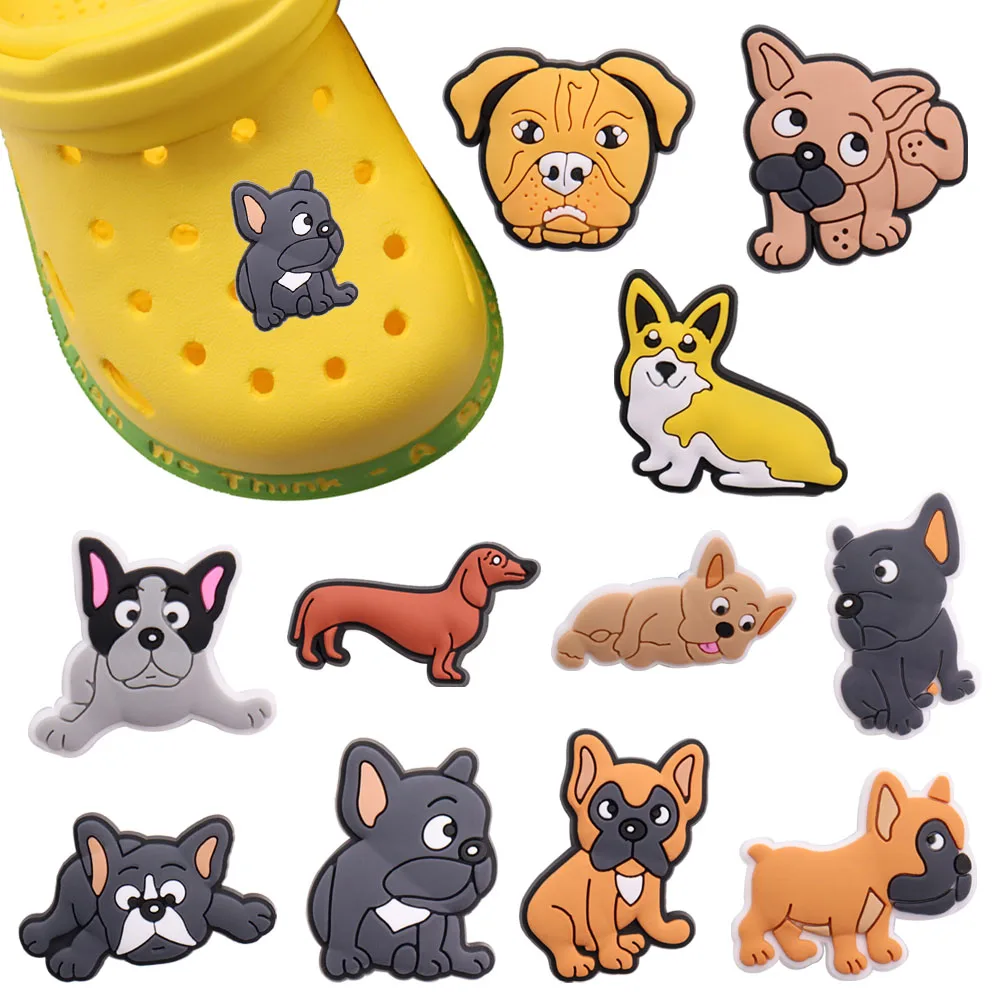 1-11Pcs PVC Cute Dogs Shoe Charms Accessories Animals Designer Decoration DIY Boys GirlscuteBirthday Gift