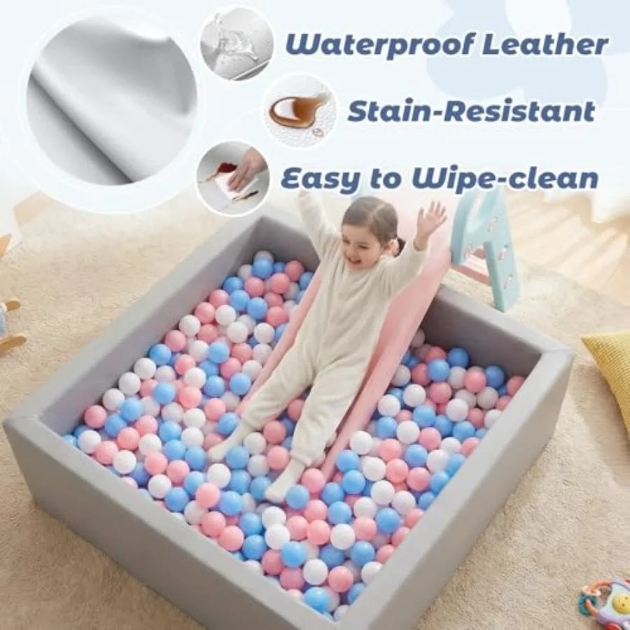 幼児用レザーフォームボールピット：防水ベビーボールピット、ソフトメモリーフォーム付き - プレイペン屋内外用大型ソフトプレイセット