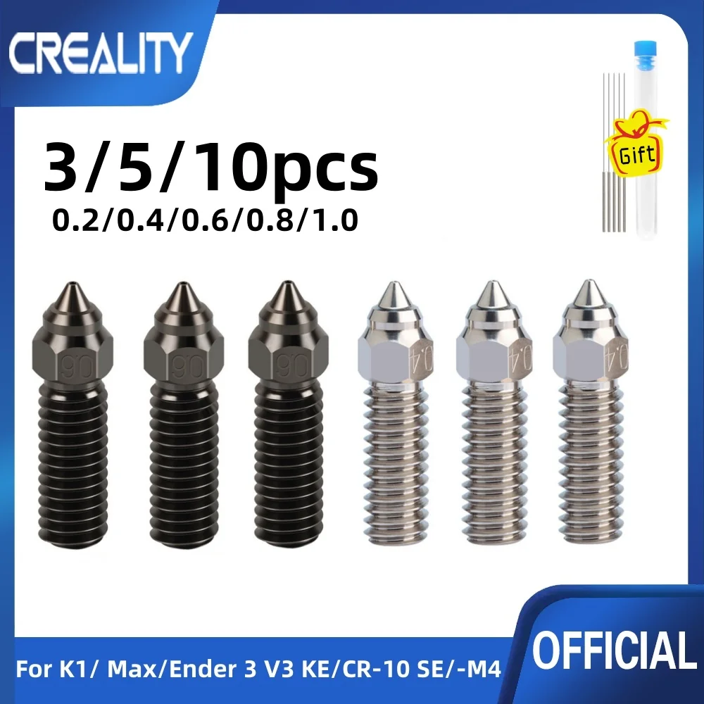 Dysze Creality Ender 3 V3 KE K1/k1 Max 0.4 0.6 0.8mm, dysze ze stali hartowanej, miedziane, mosiężne, Genius Pro Vyper K1 Series Hotend