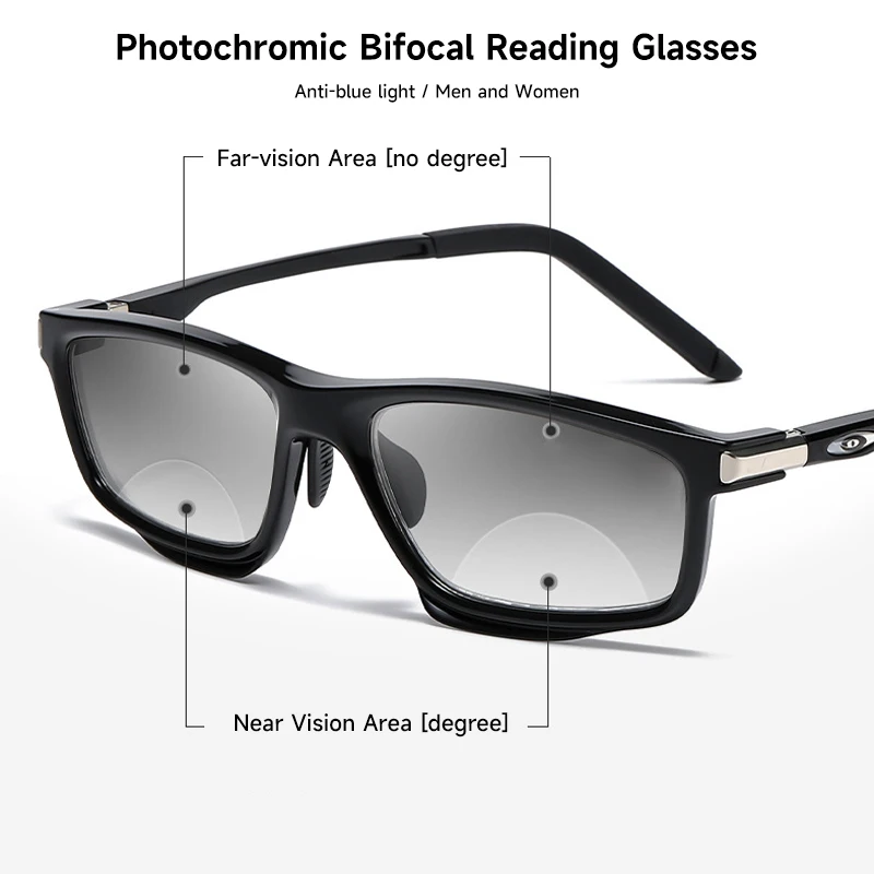 Photochromic Bifocal Reading Glasses Men Women Anti-blue Light Multifunctional Reading Glasse Aluminum Magnesium Sports Eyewear