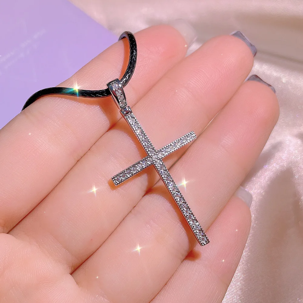 925 sterling silver personality inlaid zirconium cross necklace female creative geometric pendant ladies party birthday jewelry