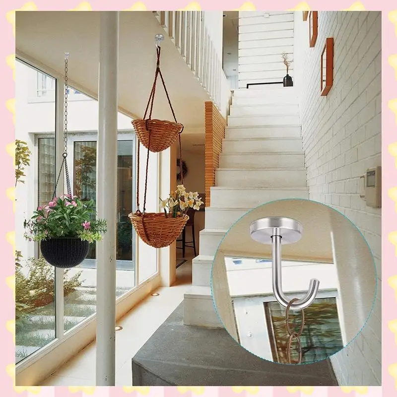 AB51 5 Pcs Stainless Steel Ceiling Hook Round Base Top Mount Overhead Wall Hook For Hanging Plants Bird Feeders Wind Chimes