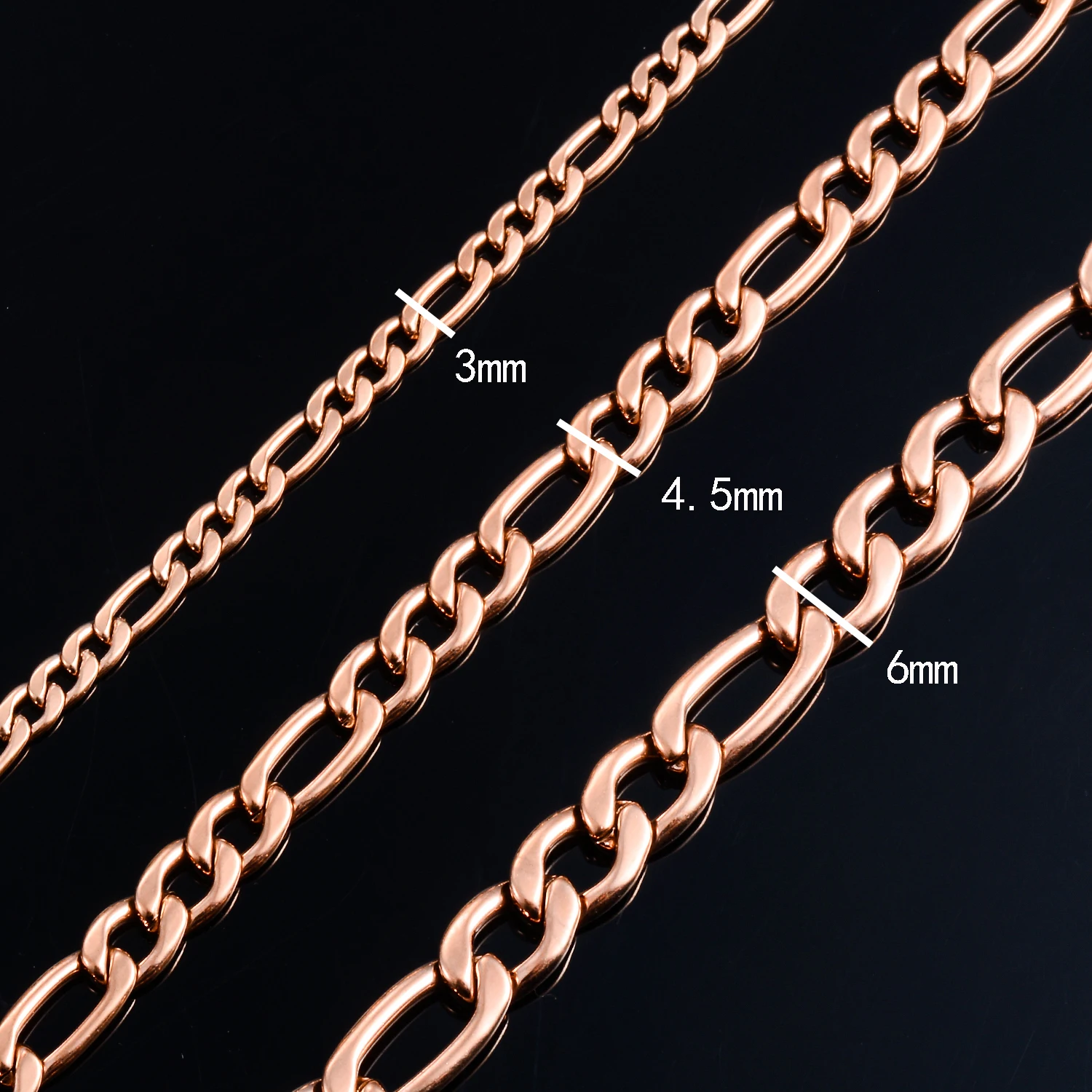 Widt 3mm/4.5m/6mm Stainless Steel Classic Figaro Link Chain Long Necklace Rose Gold Color For Men Women Jewelry