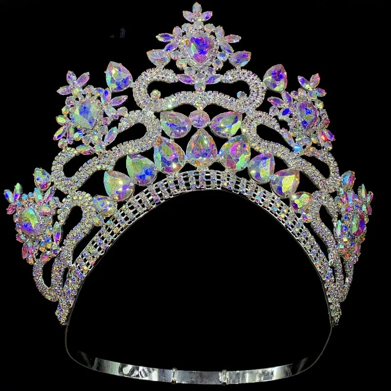 Luxury Oversized Baroque Crown AB Colorful Rhinestone Bridal Tiaras Sparkling Miss Wolrd Queen Headpieces Wedding Crown
