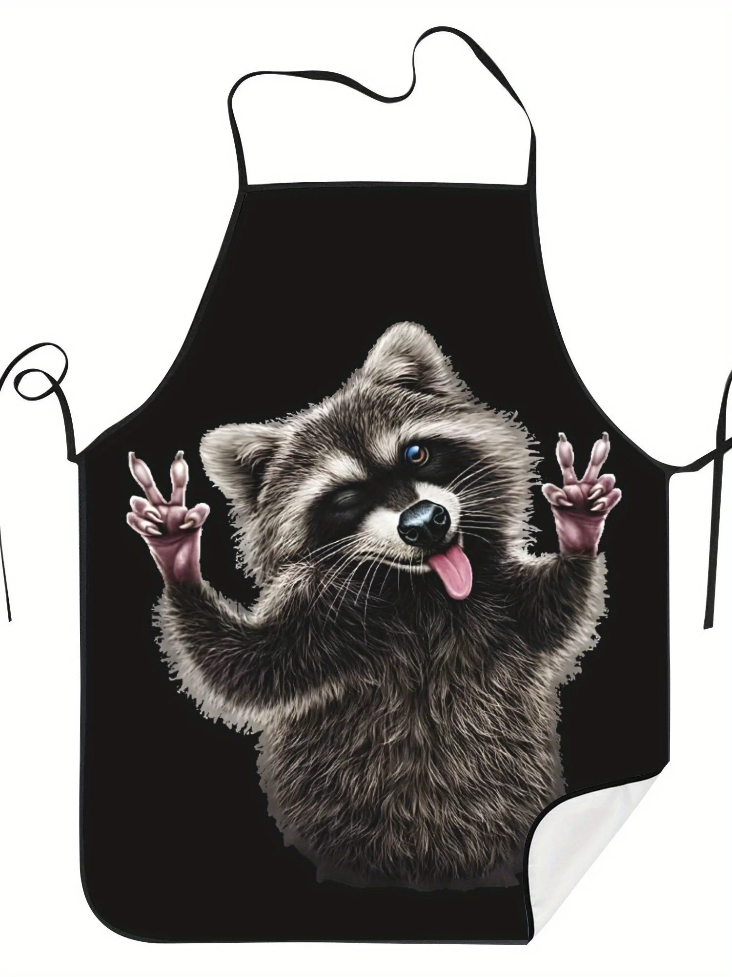 

Cute Raccoon Retro Print Apron Waterproof Peace Sign Graphic Kitchen Cooking Bib for Men Women Household Grilling Cover