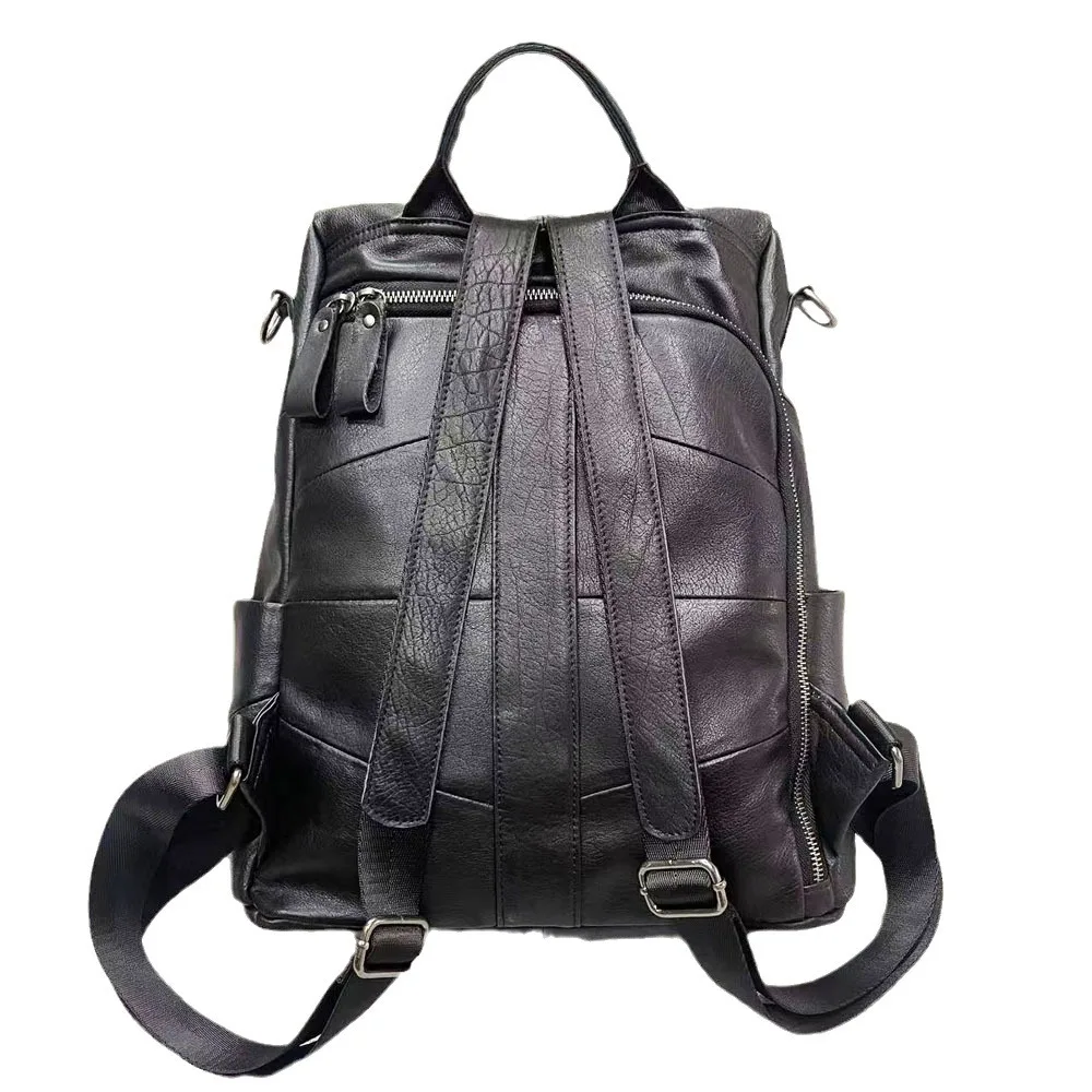 Black Real Cow Leather Backpack Casual Ladies Genuine Leather Backpack Fashion Girls Double Shouder Bag