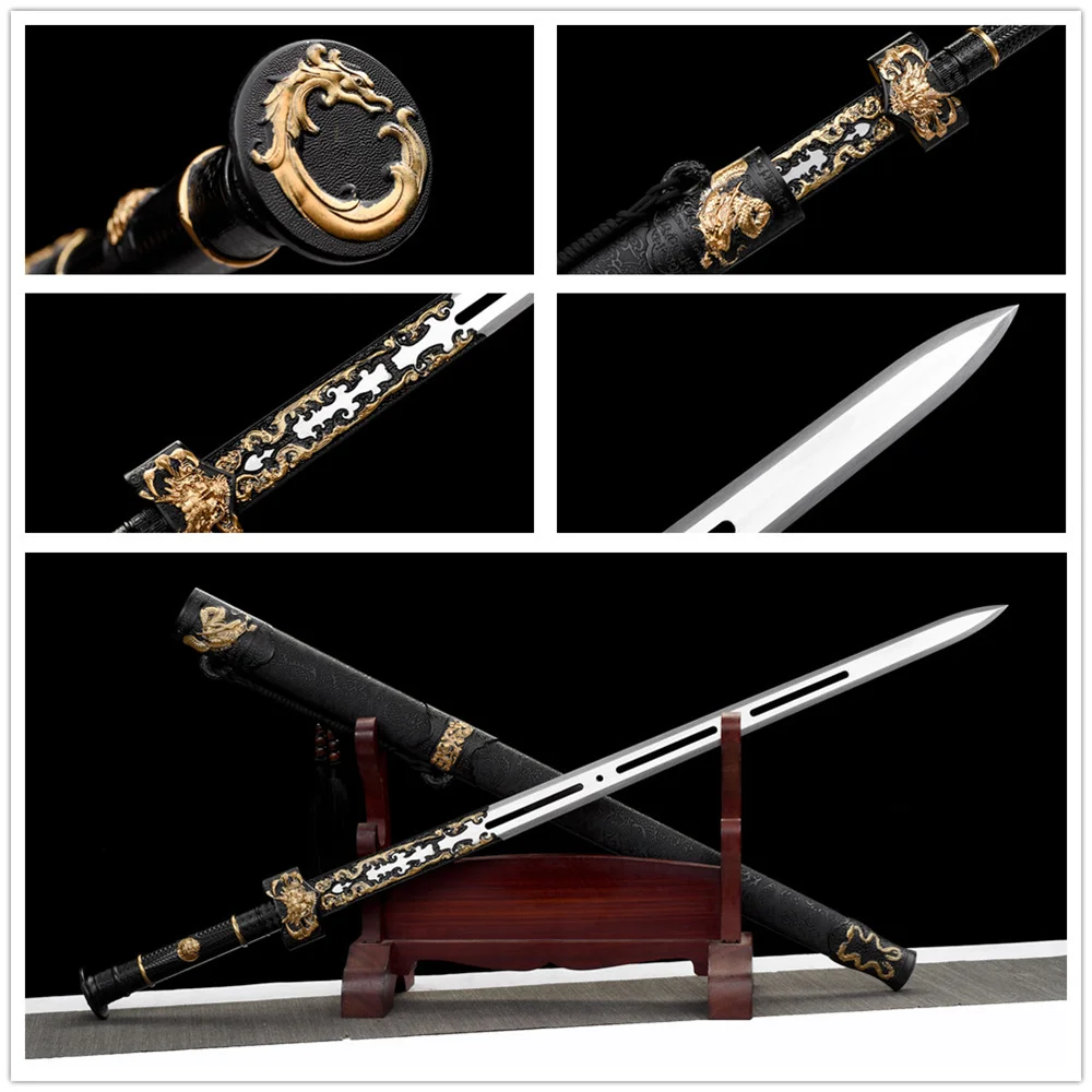 

Exquisite China Chinese Sword WUSHU JIan Hanjian High Manganese Blade Steel Alloy Fitting Leather Wrap Hardwood Sheath Full Tang