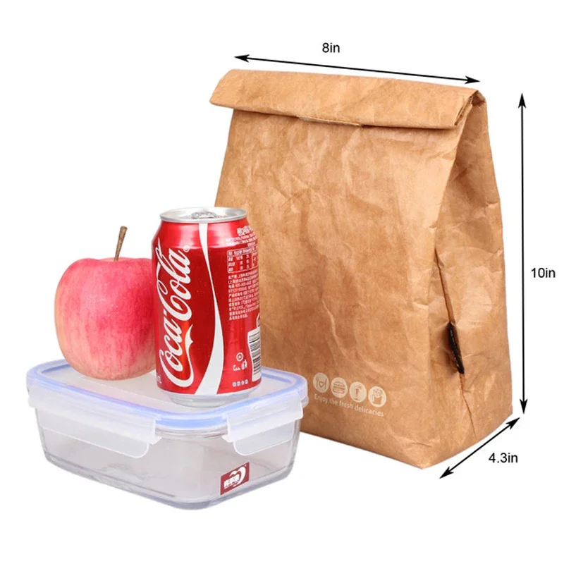 Foldable Reusable Leakproof Food Container Large Capacity Lunch Bag Waterproof Thermal Insulation Kraft Paper Aluminum Foil