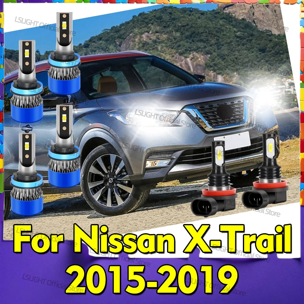 2/6x Front Led Headlight Bulb 6000K Fog Lamp For Nissan X-Trail X Trail 2015 2016 2017 2018 2019 Head Lamp 20000LM High Low Beam