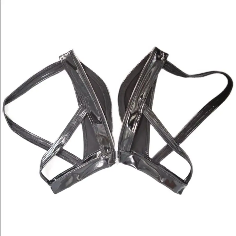 Low Waist Sexy Briefs Crotch Full Zipper T-Back Faux Leather Thongs Convex Fork Hip-Baring Briefs Underwear Jockstrap G-Strings