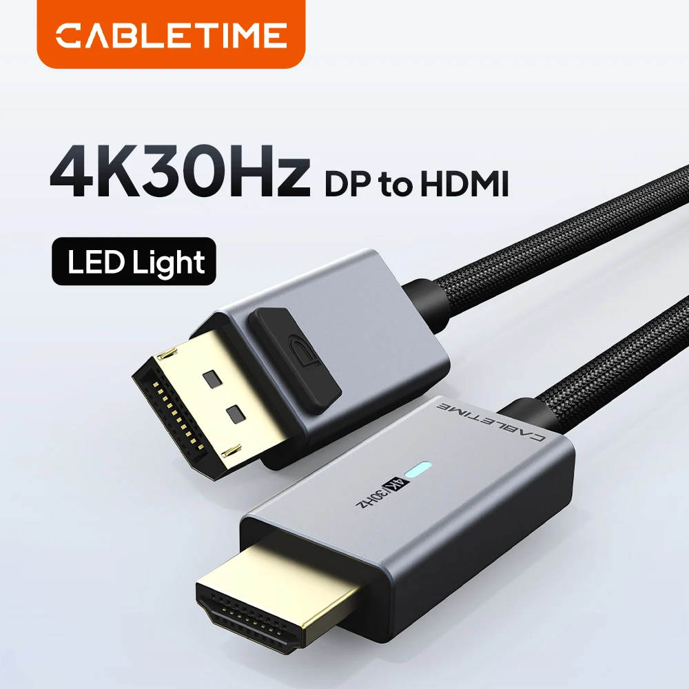 

CABLETIME 4K 30Hz DisplayPort to HDMI Cable Converter DP1.2 High-Definition Multimedia Interface for HDTV Projector Laptop PC
