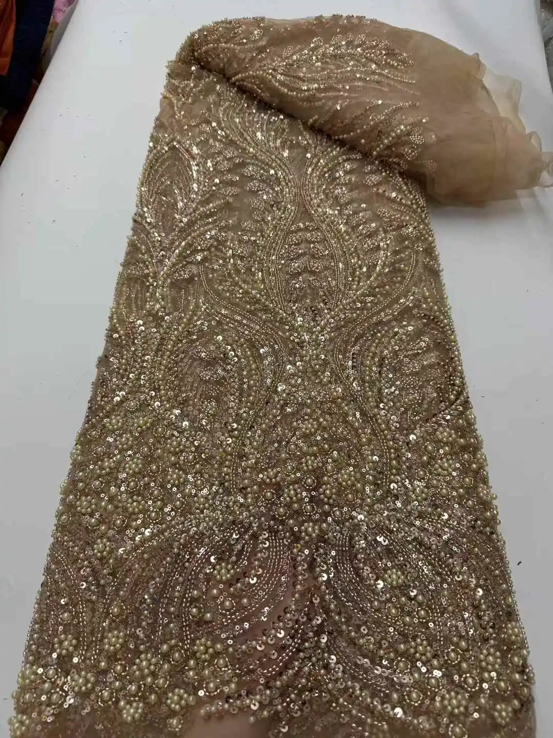 Модная африканская кружевная ткань с блестками, тюль, вышивка бисером, кружево для свадьбы, высокое качество, ткань ручной работы из бисера, платья