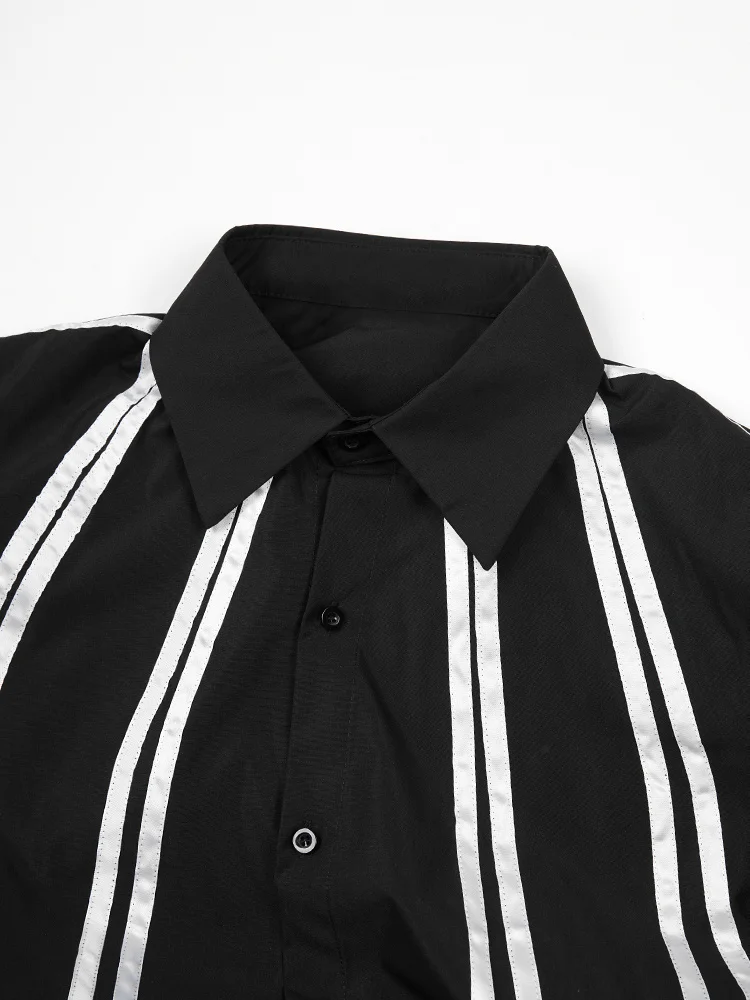 [EAM] Women Black White Striped Big Size Blouse New Lapel Long Sleeve Loose Fit Shirt Fashion Tide Spring Autumn 2024 1DF7777