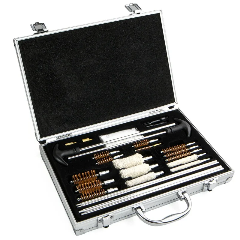 Multi-size Pipe Brush Set Cotton & Wire Cleaning Brushes with Extension Rod & Aluminum Box for Tube Residue Clearing