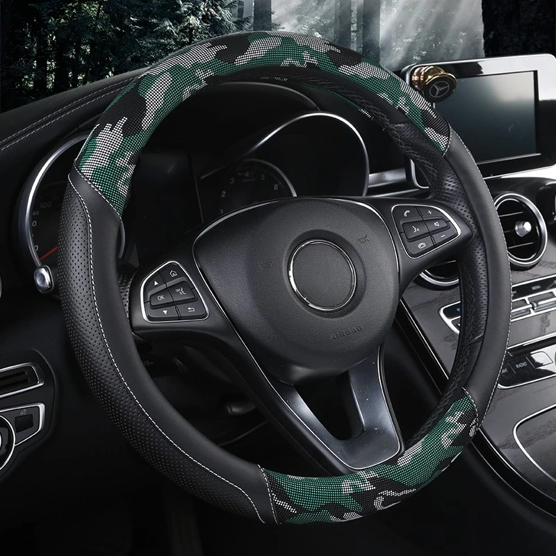 3D Camouflage Print Steering Wheel Cover  Durable Leather Cover with Anti-Slip Lining, Fit for 14.5"-14.8"