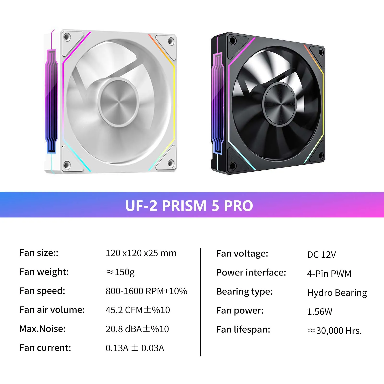 UPSIREN UF-2 PRISM 5 PRO 12CM ARGB Large Air Volume Computer Chassis Fan Regular version/Reversed version Dual mode selection image 6