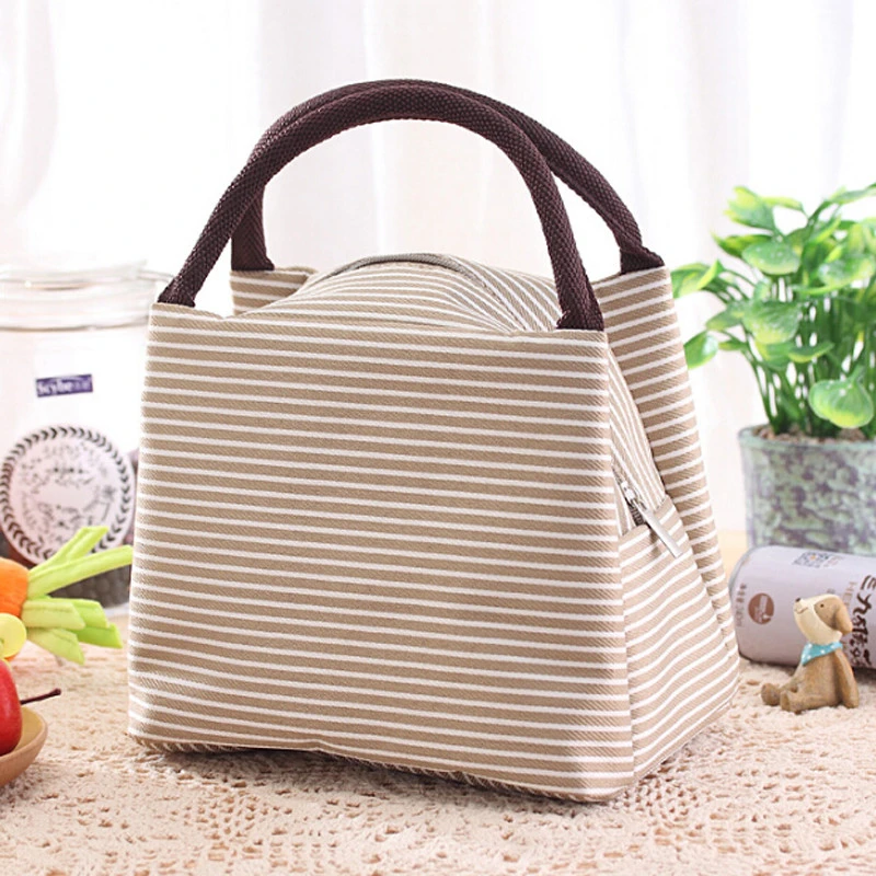 Stripes Lunch Bag For Women Isothermal Bag Packaged Food Thermal Bags Thermo Pouch Kids Lunch Bag Refrigerator Bag