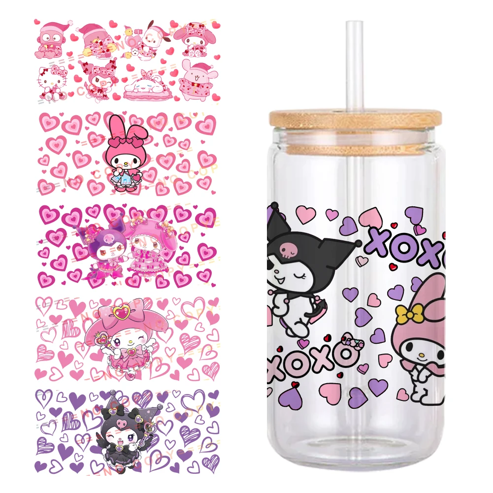 Valentine's Day Sanrio 11*24cm UV DTF Wrap Sticker DIY For 16oz Glass Cup Waterproof Decals Coffee Cup Sticker