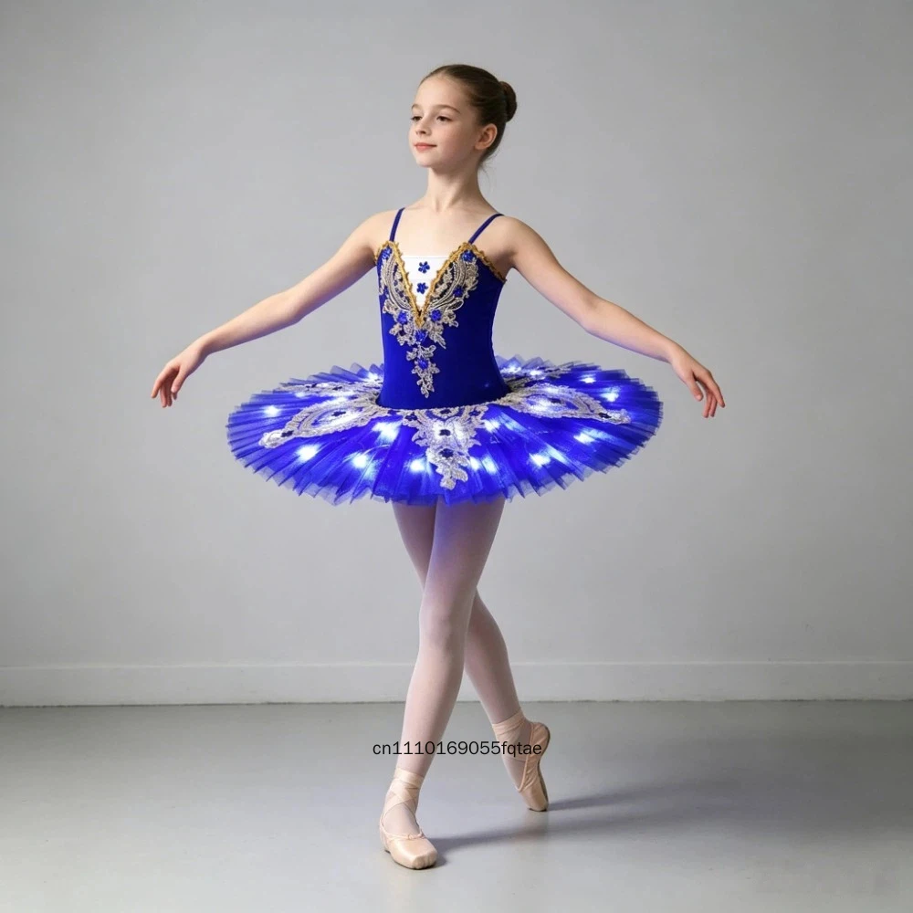 Falda Tutú de Ballet LED para Niñas y Adultas, Vestido Tutú Profesional Tipo Pancake, Disfraz de Bailarina de Ballet, Vestido para Actuación en Escenario