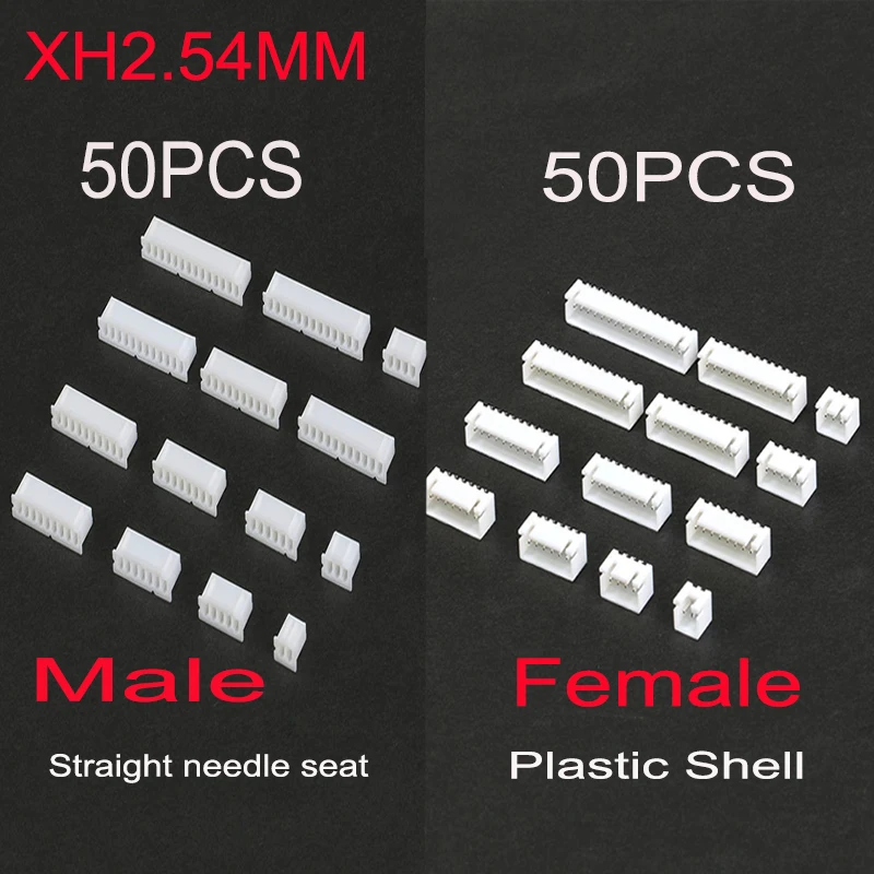 100PCS XH2.54 2.54MM pitch Plastic Case Male Plug+Female Socket Wire Connector 2/3/4/5/6/7/8/9/10 Pin Plastic Connector