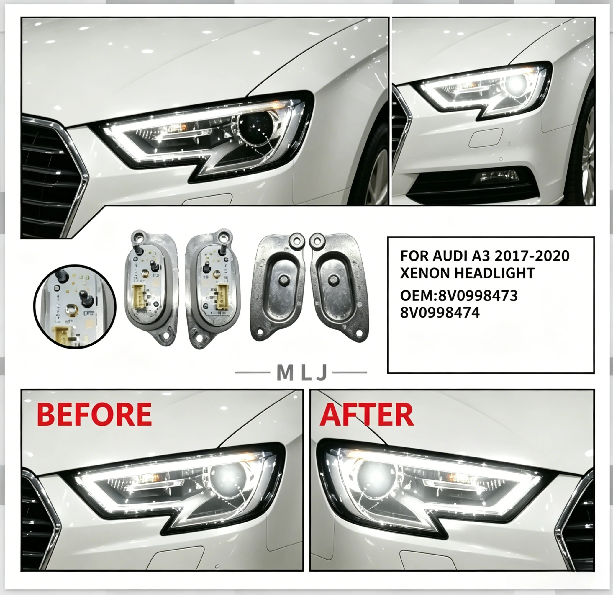 8V0998473 8V0998474 Xenon Headlight DRL MOudle Daytime Running Light LED Module For AUDI A3 S3 2017-2019 Auto Accessory Parts